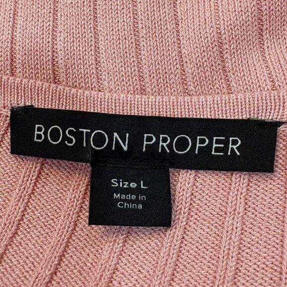 Boston Proper Womens Pink Ribbed/Ruffled Long Sleeve Zip Front Cardigan Size L - Picture 3 of 7